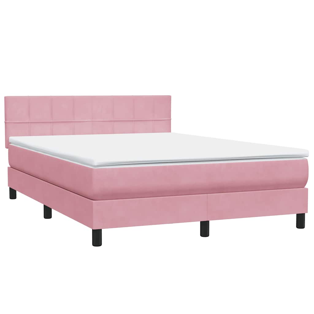 Κρεβάτι Boxspring με Στρώμα Ροζ 160x210 εκ. Βελούδινο