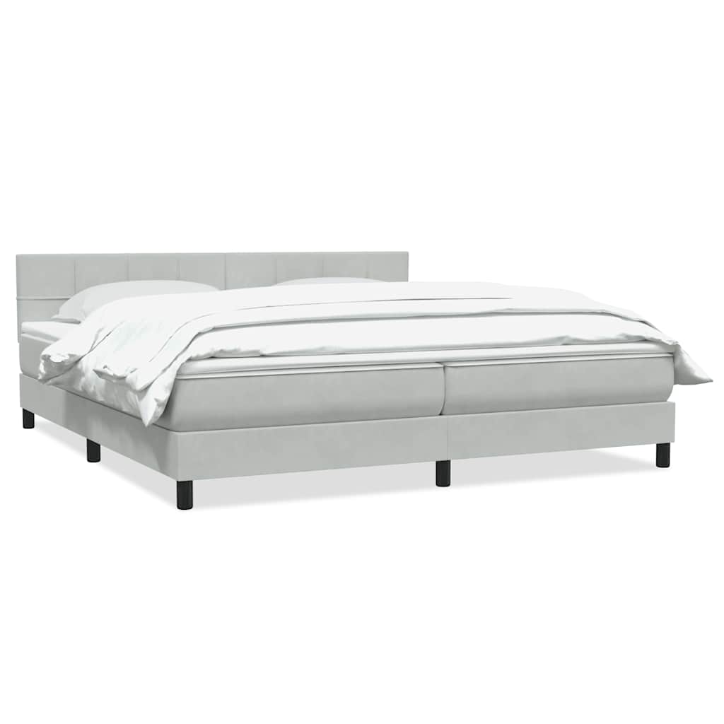 Κρεβάτι Boxspring με Στρώμα Ανοιχτό Γκρι 180x210 εκ. Βελούδινο - Pakobazaar