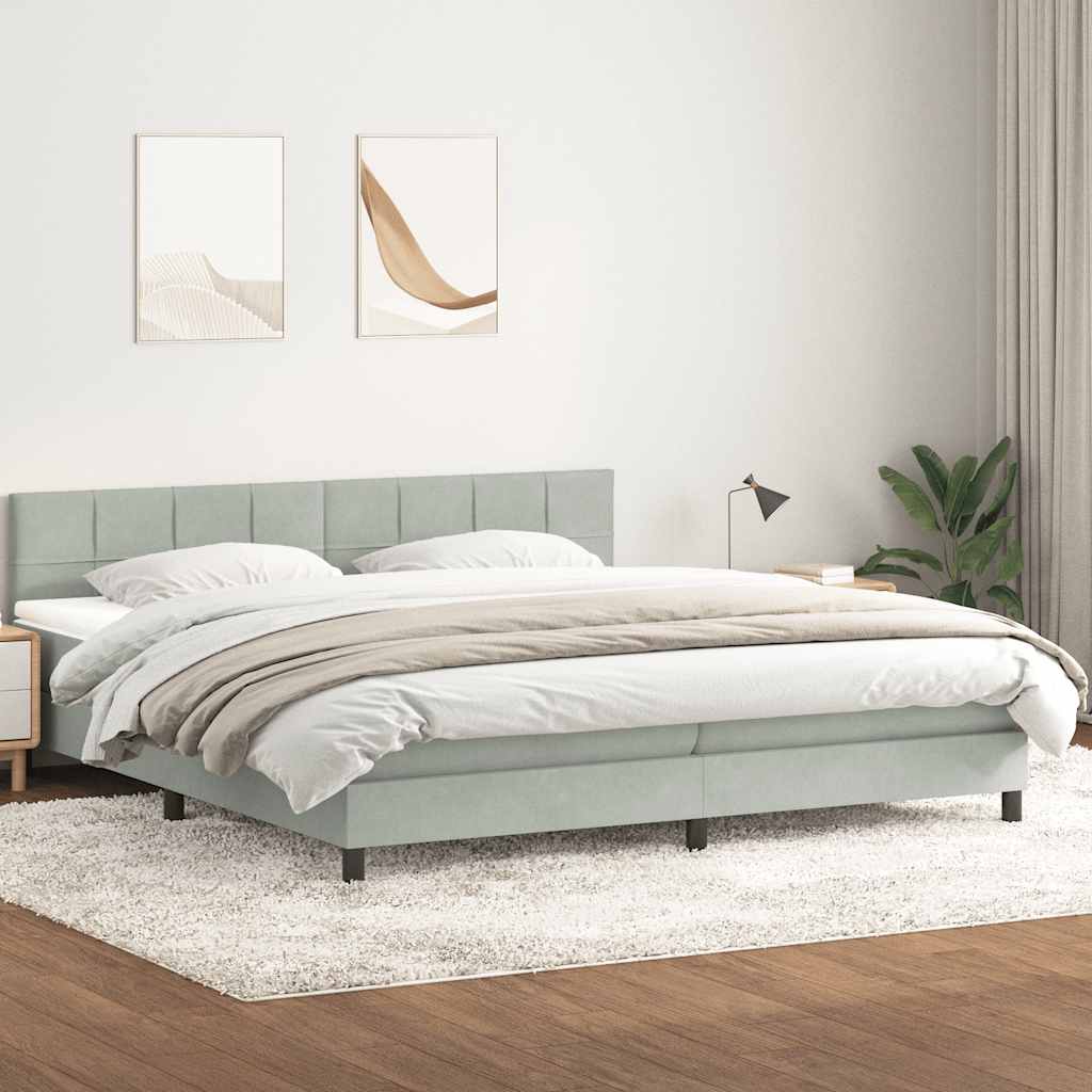Κρεβάτι Boxspring με Στρώμα Ανοιχτό Γκρι 180x210 εκ. Βελούδινο - Pakobazaar