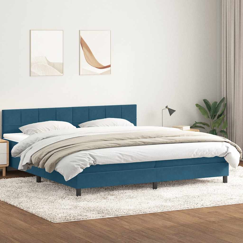 Κρεβάτι Boxspring με Στρώμα Σκούρο Μπλε 180x210 εκ. Βελούδινο