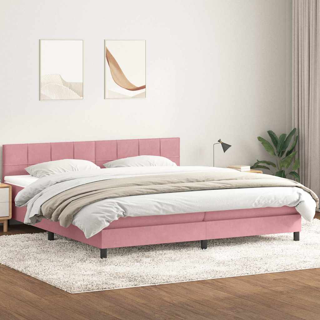 Κρεβάτι Boxspring με Στρώμα Ροζ 180x210 εκ. Βελούδινο