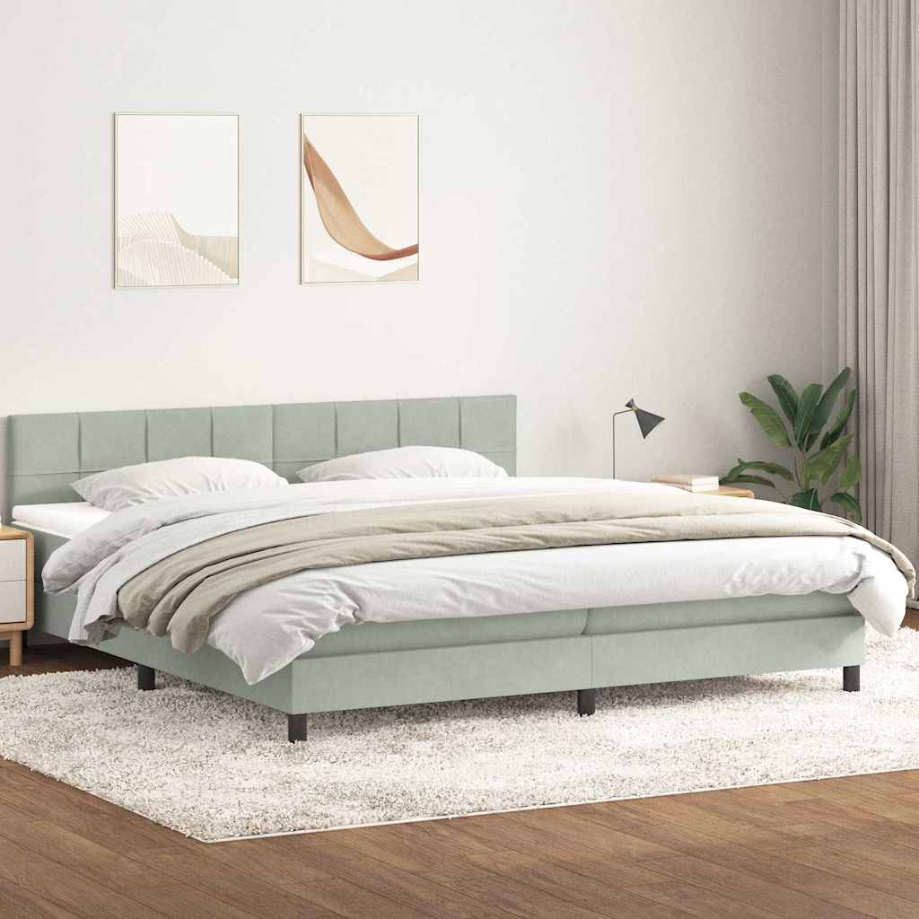 Box Spring κρεβάτι με στρώμα ανοιχτό γκρι 200x210 cm Βελούδινο - Pakobazaar