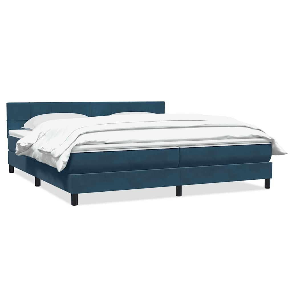 Κρεβάτι Boxspring με Στρώμα Σκούρο Μπλε 200x220 εκ. Βελούδινο - Pakobazaar