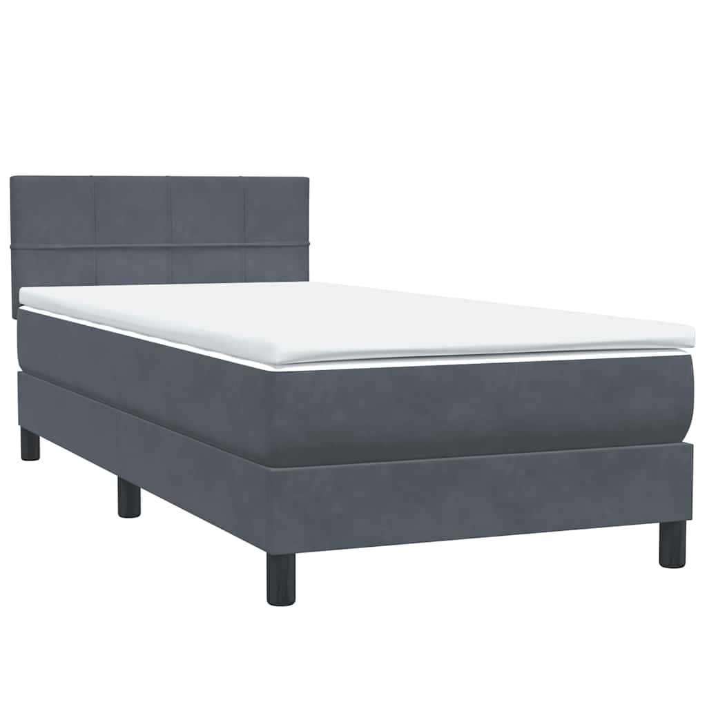 Κρεβάτι Boxspring με Στρώμα Σκούρο Γκρι 80x220 εκ. Βελούδινο