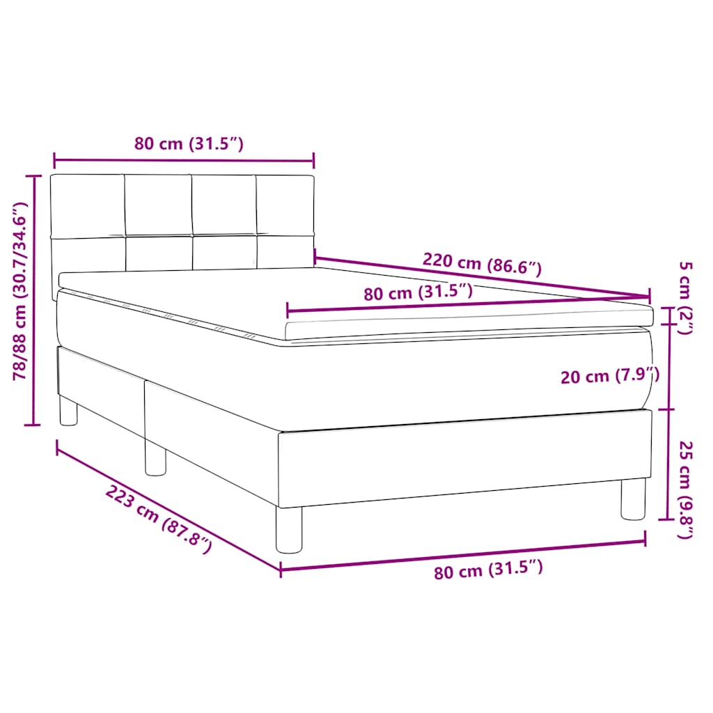 Box Spring κρεβάτι με στρώμα σκούρο πράσινο 80x220εκ. Βελούδινο - Pakobazaar