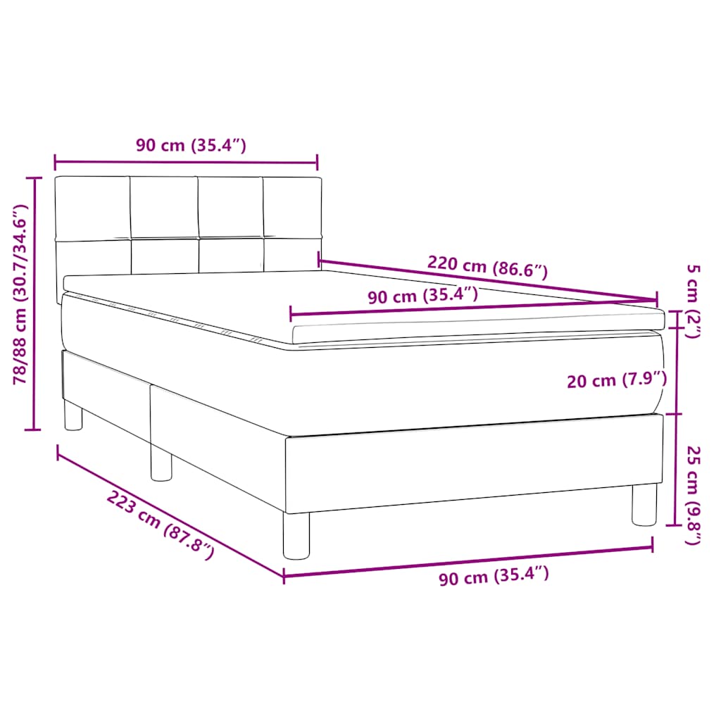 Box Spring κρεβάτι με στρώμα ανοιχτό γκρι 90x220 εκ. Βελούδινο - Pakobazaar