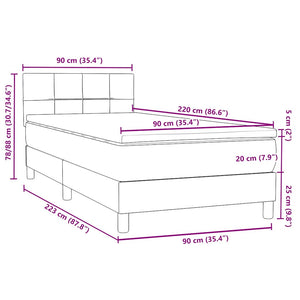 Κρεβάτι Boxspring με Στρώμα Σκούρο Γκρι 90x220 εκ. Βελούδινο - Pakobazaar
