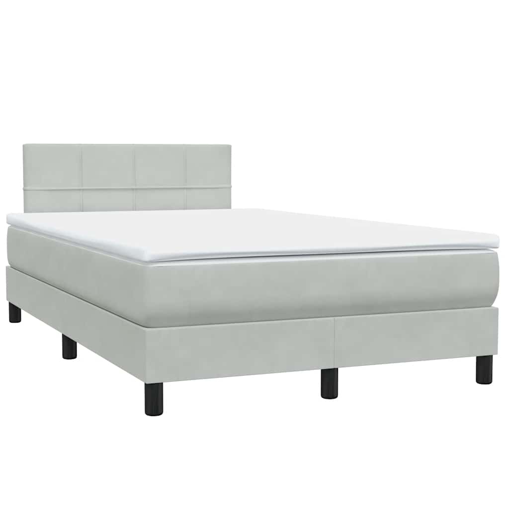 Κρεβάτι Boxspring με Στρώμα Ανοιχτό Γκρι 120x220 εκ. Βελούδινο