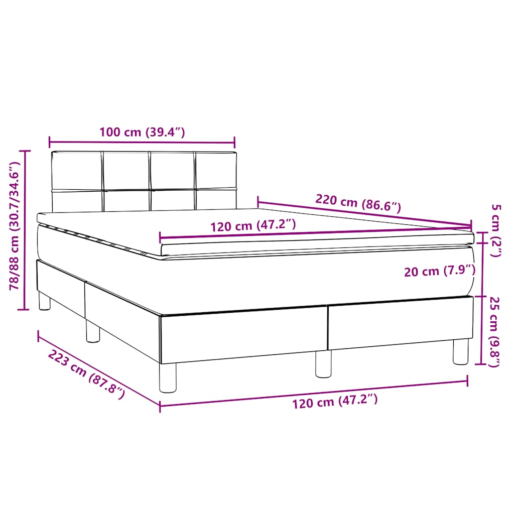 Box Spring Κρεβάτι με στρώμα Μαύρο 120x220 cm Βελούδινο