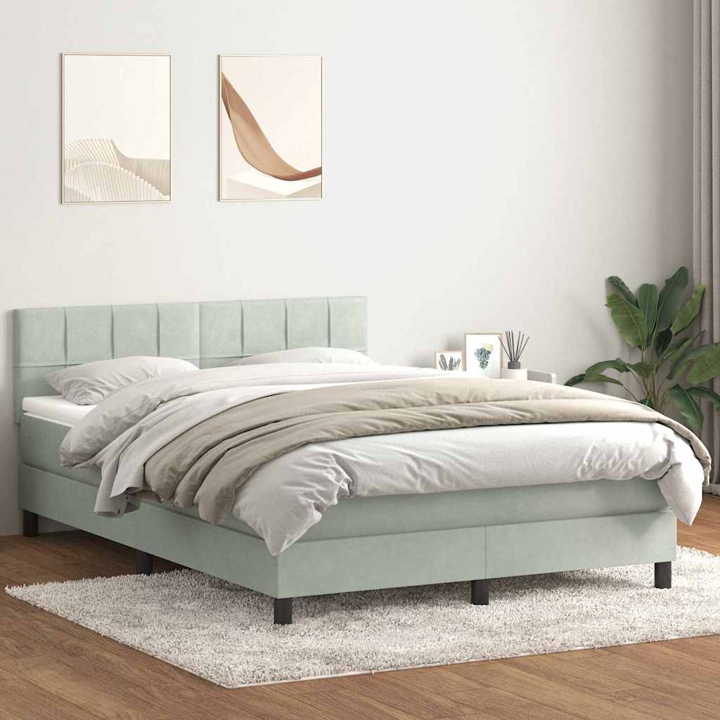 Κρεβάτι Boxspring με Στρώμα Ανοιχτό Γκρι 140x220 εκ. Βελούδινο - Pakobazaar