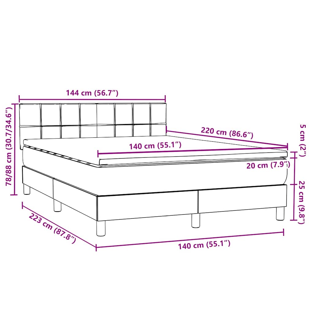 Box Spring Κρεβάτι με στρώμα Μαύρο 140x220 cm Βελούδινο - Pakobazaar