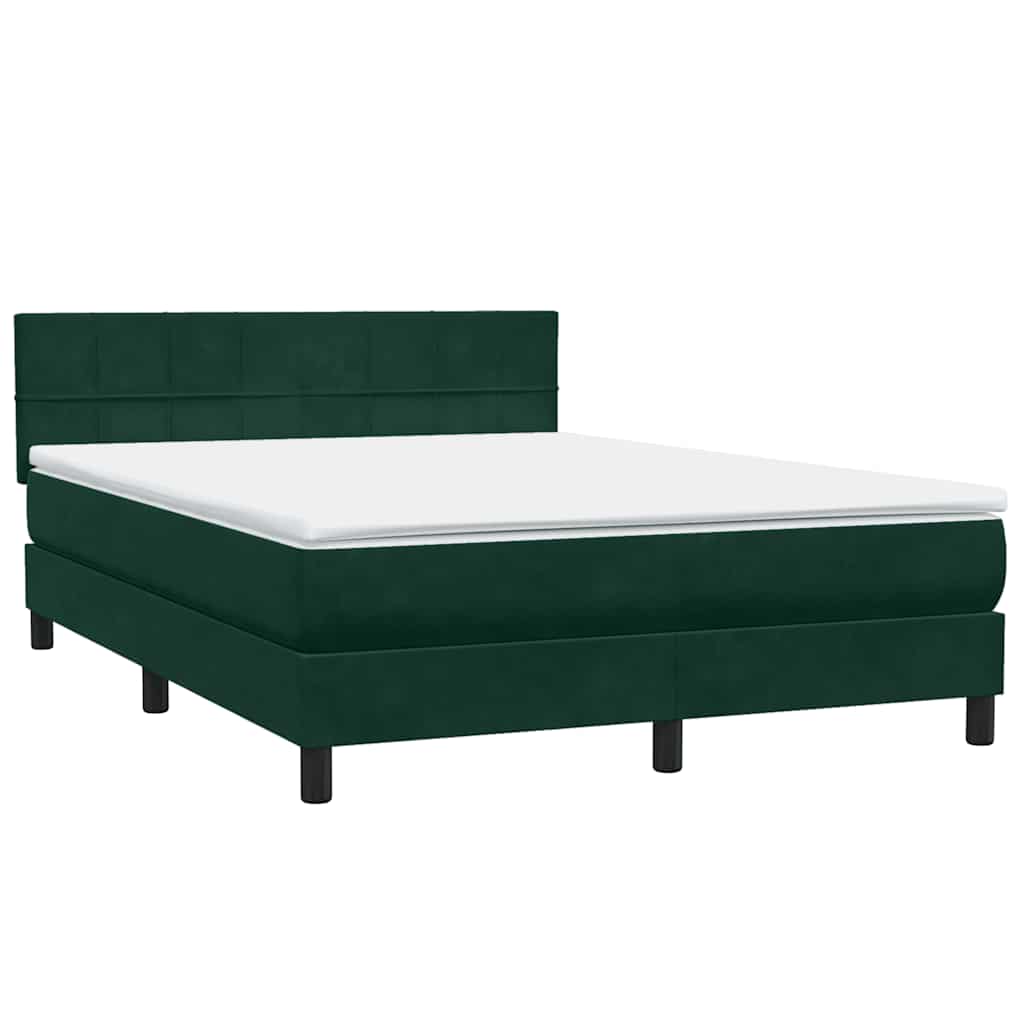 Box Spring Κρεβάτι με στρώμα Σκούρο πράσινο 140x220cm Βελούδινο