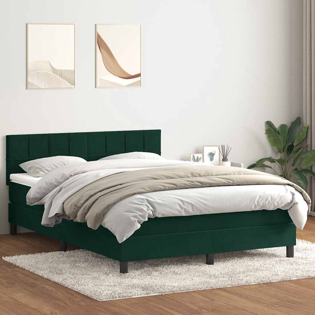 Box Spring Κρεβάτι με στρώμα Σκούρο πράσινο 140x220cm Βελούδινο