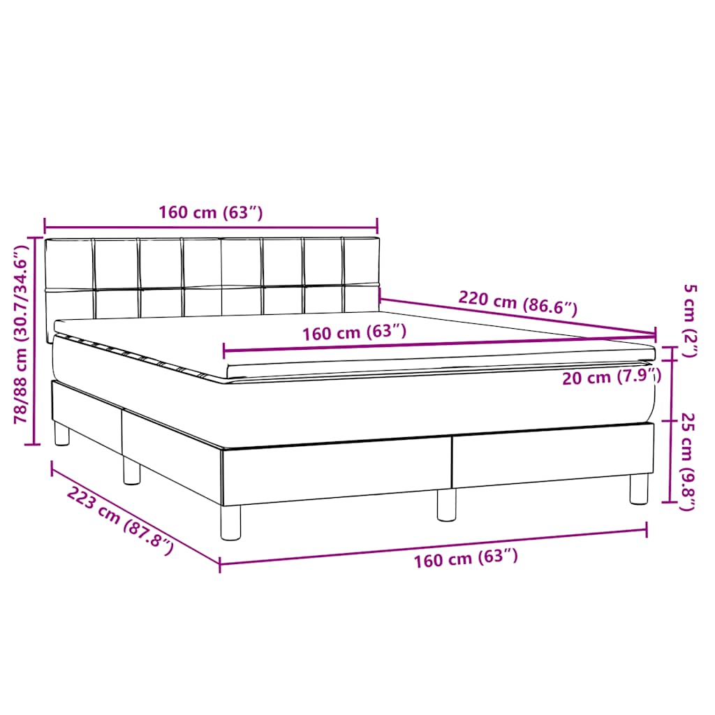 Κρεβάτι Boxspring με Στρώμα Ανοιχτό Γκρι 160x220 εκ. Βελούδινο
