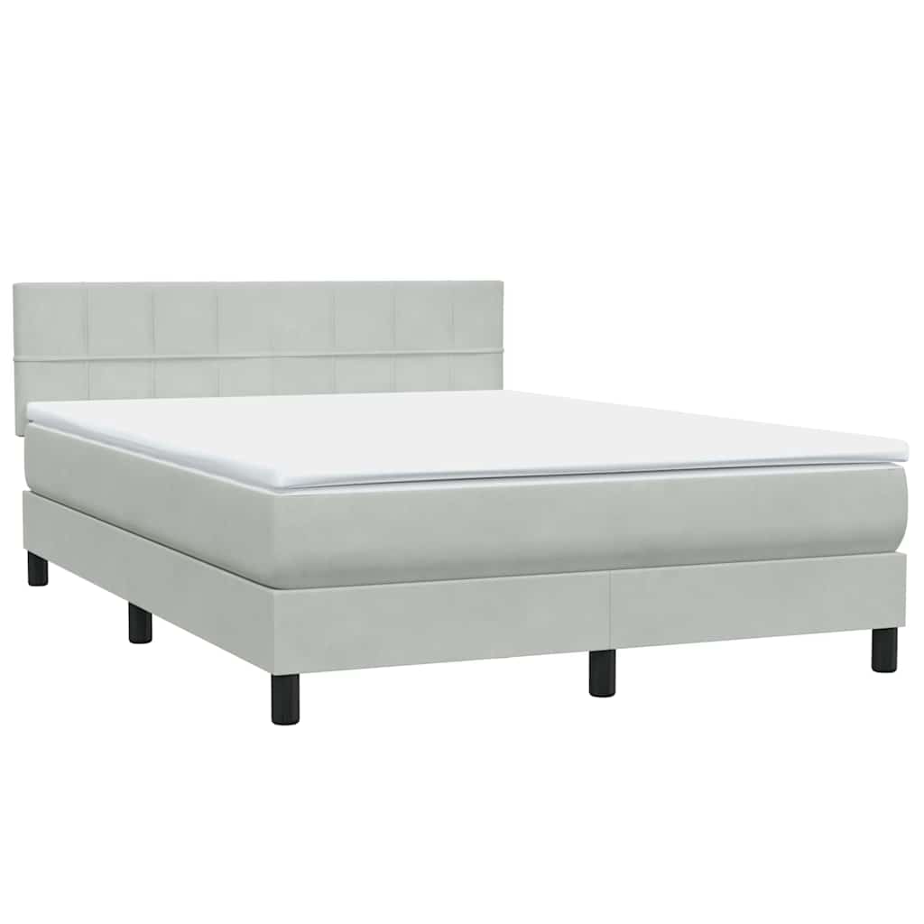 Κρεβάτι Boxspring με Στρώμα Ανοιχτό Γκρι 160x220 εκ. Βελούδινο