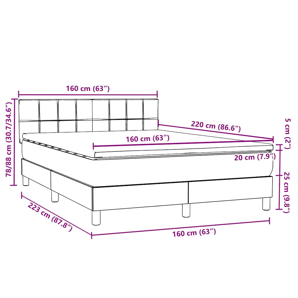 Box Spring Κρεβάτι με στρώμα Σκούρο γκρι 160x220 cm Βελούδινο