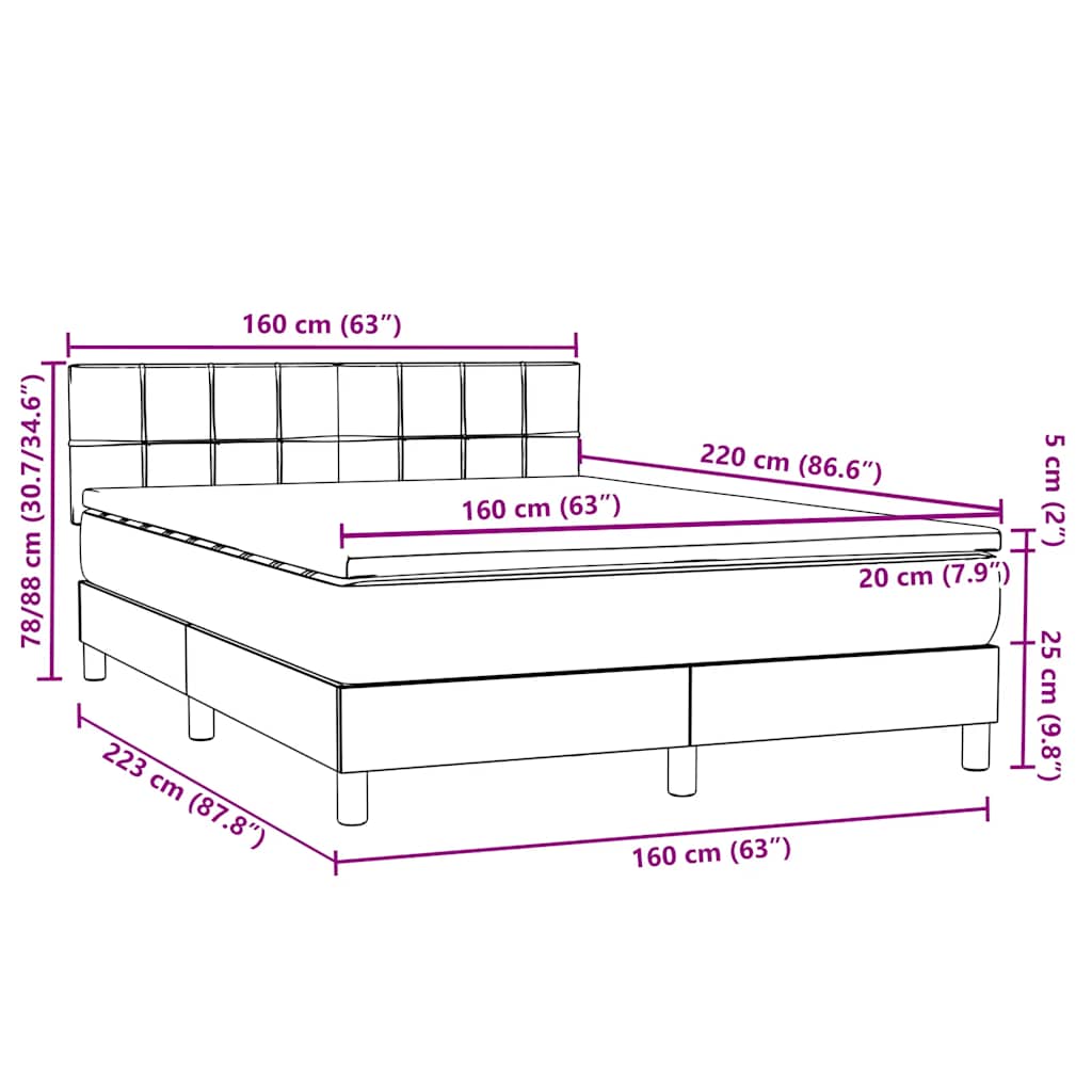 Box Spring Κρεβάτι με στρώμα Μαύρο 160x220 cm Βελούδινο
