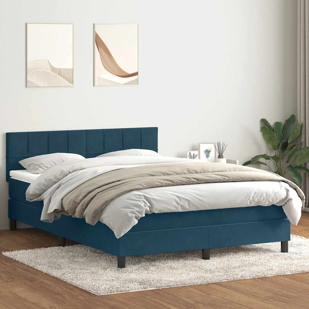 Box Spring κρεβάτι με στρώμα σκούρο μπλε 160x220 cm Βελούδινο - Pakobazaar