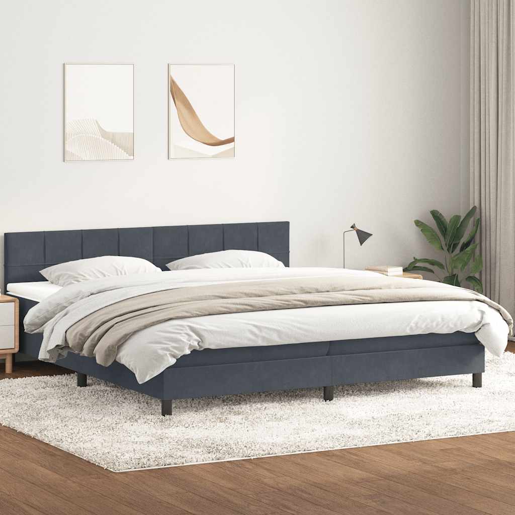 Box Spring Κρεβάτι με στρώμα Σκούρο γκρι 180x220 εκ. Βελούδινο - Pakobazaar