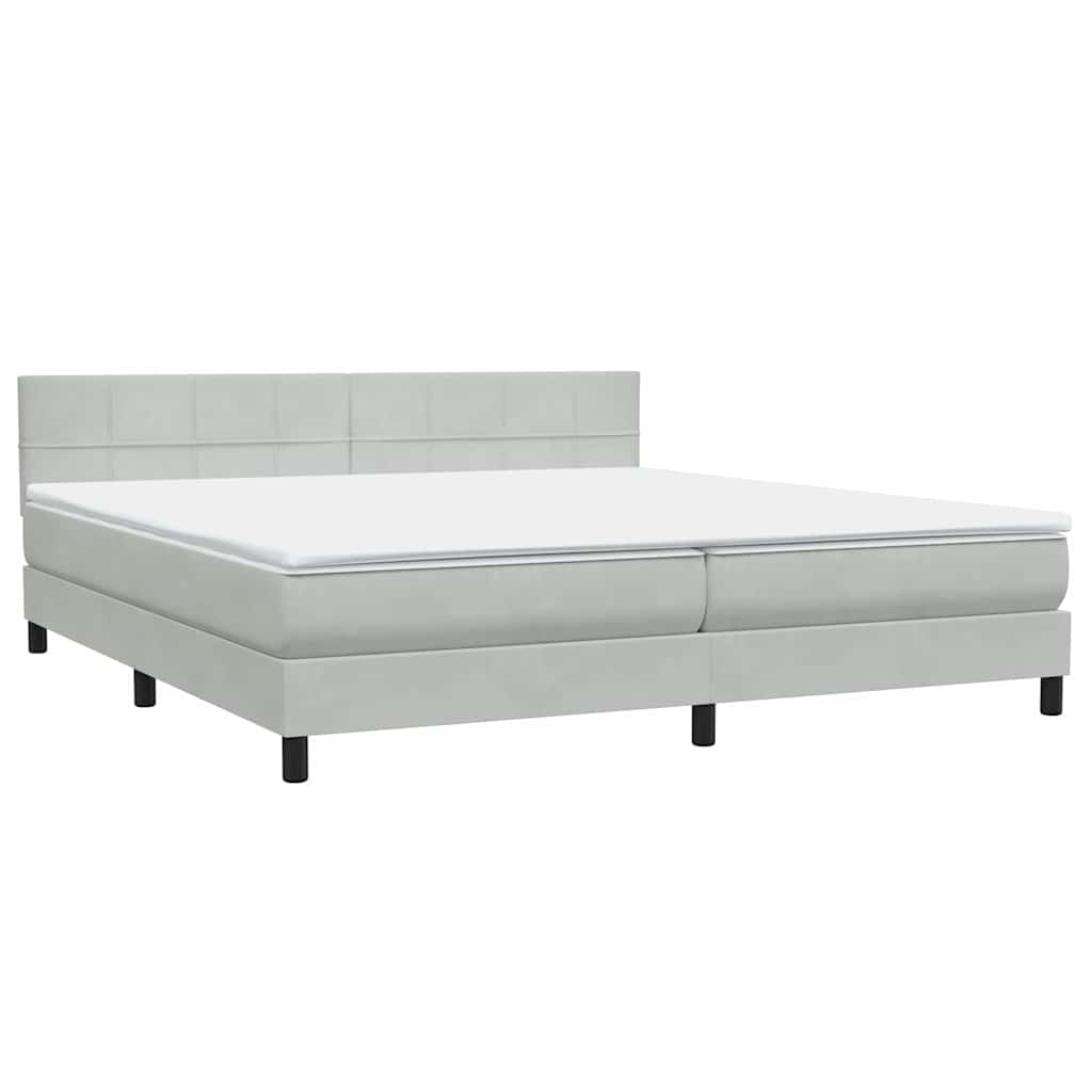 Box Spring κρεβάτι με στρώμα ανοιχτό γκρι 200x220 εκ. Βελούδινο