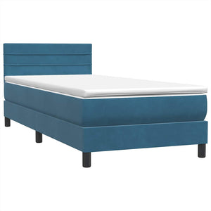 Box Spring κρεβάτι με στρώμα σκούρο μπλε 80x210 εκ. Βελούδινο - Pakobazaar