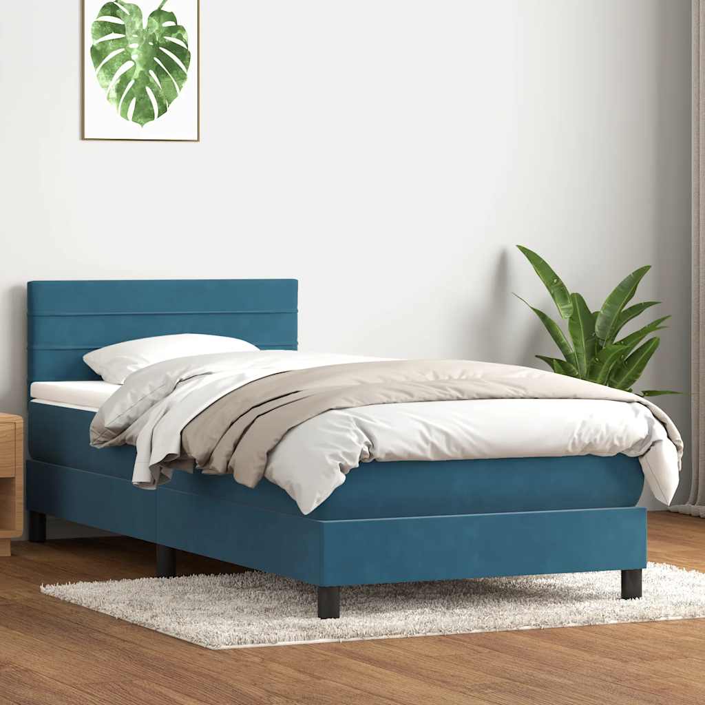 Box Spring κρεβάτι με στρώμα σκούρο μπλε 80x210 εκ. Βελούδινο - Pakobazaar