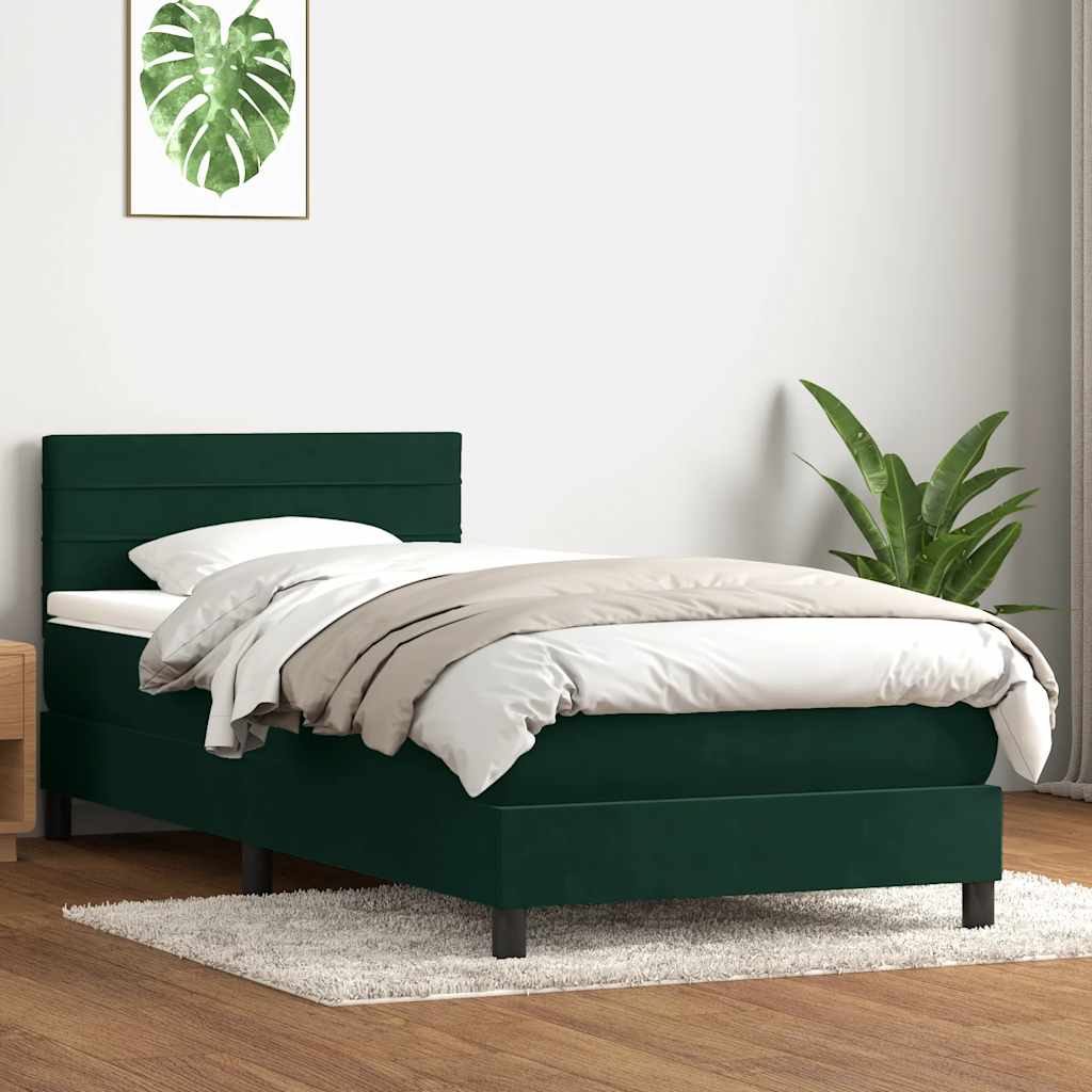 Box Spring κρεβάτι με στρώμα σκούρο πράσινο 90x210εκ. Βελούδινο