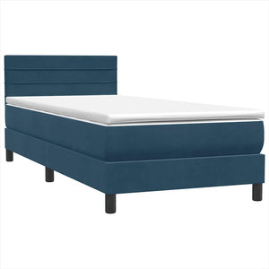 Box Spring κρεβάτι με στρώμα σκούρο μπλε 90x210 εκ. Βελούδινο - Pakobazaar