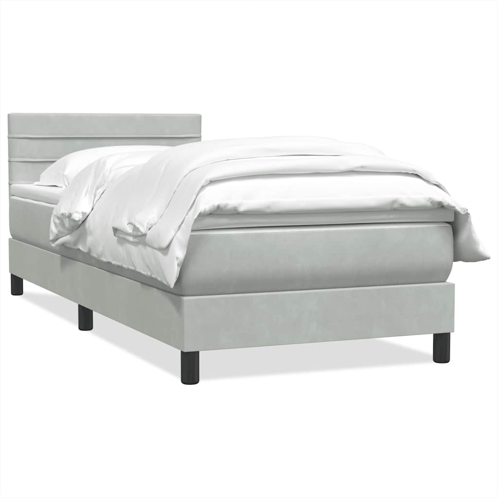 Κρεβάτι Boxspring με Στρώμα Ανοιχτό Γκρι 100x210 εκ. Βελούδινο - Pakobazaar