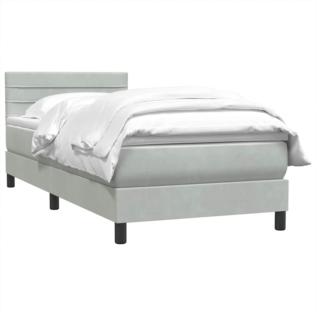 Κρεβάτι Boxspring με Στρώμα Ανοιχτό Γκρι 100x210 εκ. Βελούδινο - Pakobazaar
