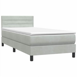 Κρεβάτι Boxspring με Στρώμα Ανοιχτό Γκρι 100x210 εκ. Βελούδινο - Pakobazaar