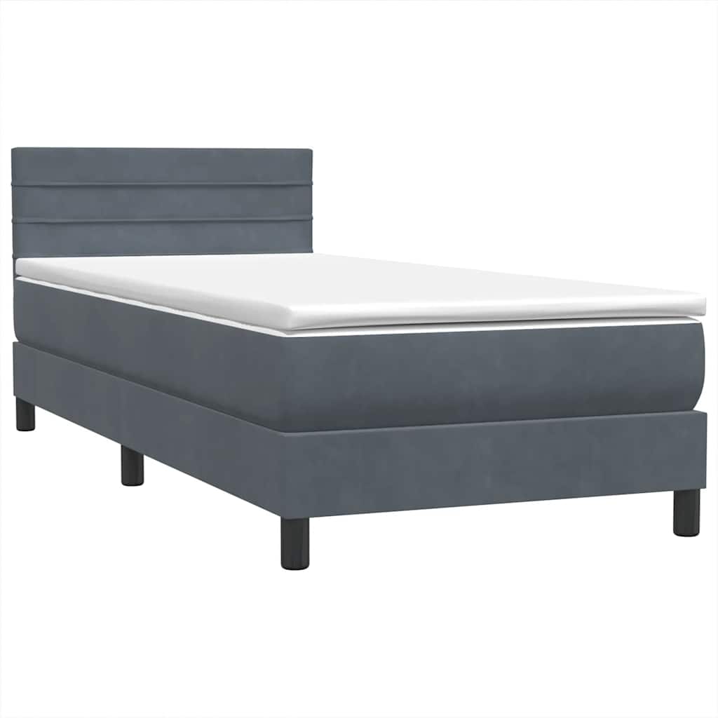 Κρεβάτι Boxspring με Στρώμα Σκούρο Γκρι 100x210 εκ. Βελούδινο - Pakobazaar