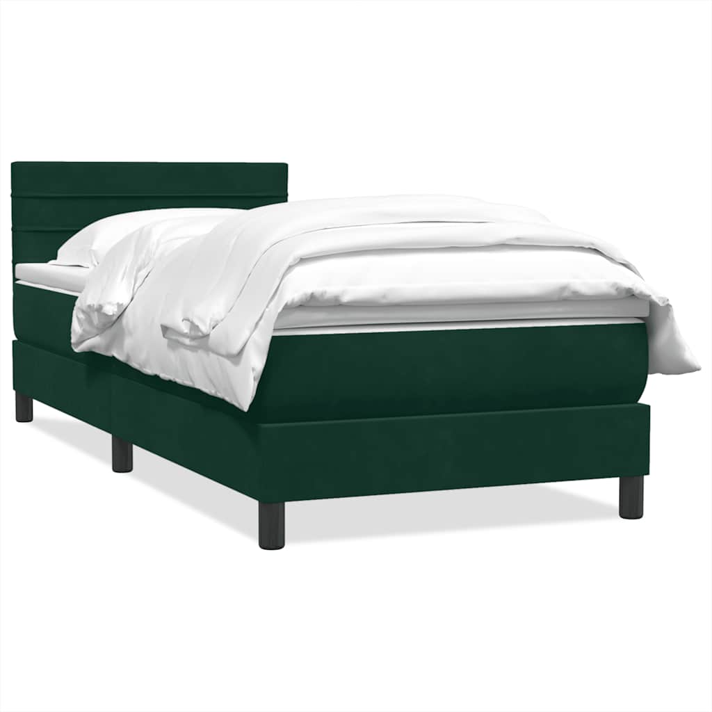 Κρεβάτι Boxspring με Στρώμα Σκούρο Πράσινο 100x210εκ. Βελούδινο