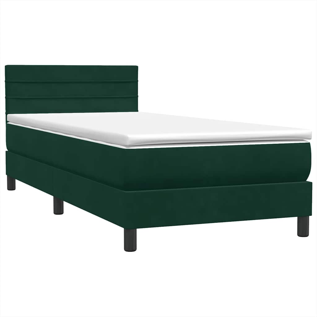 Κρεβάτι Boxspring με Στρώμα Σκούρο Πράσινο 100x210εκ. Βελούδινο