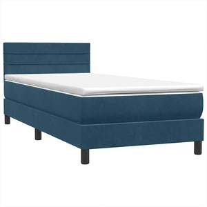 Κρεβάτι Boxspring με Στρώμα Σκούρο Μπλε 100x210 εκ. Βελούδινο - Pakobazaar