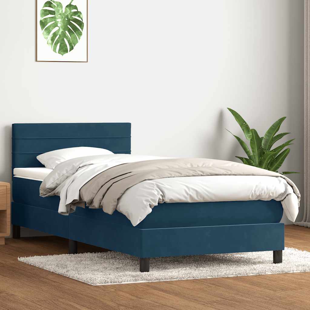 Κρεβάτι Boxspring με Στρώμα Σκούρο Μπλε 100x210 εκ. Βελούδινο - Pakobazaar