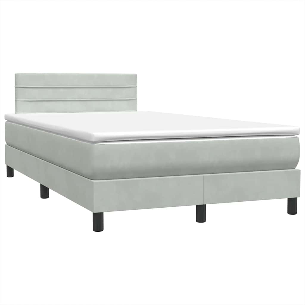 Κρεβάτι Boxspring με Στρώμα Ανοιχτό Γκρι 120x210 εκ. Βελούδινο
