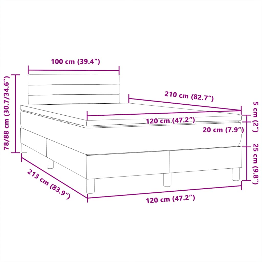 Κρεβάτι Boxspring με Στρώμα Σκούρο Γκρι 120x210 εκ. Βελούδινο - Pakobazaar