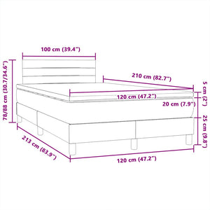 Κρεβάτι Boxspring με Στρώμα Σκούρο Γκρι 120x210 εκ. Βελούδινο - Pakobazaar