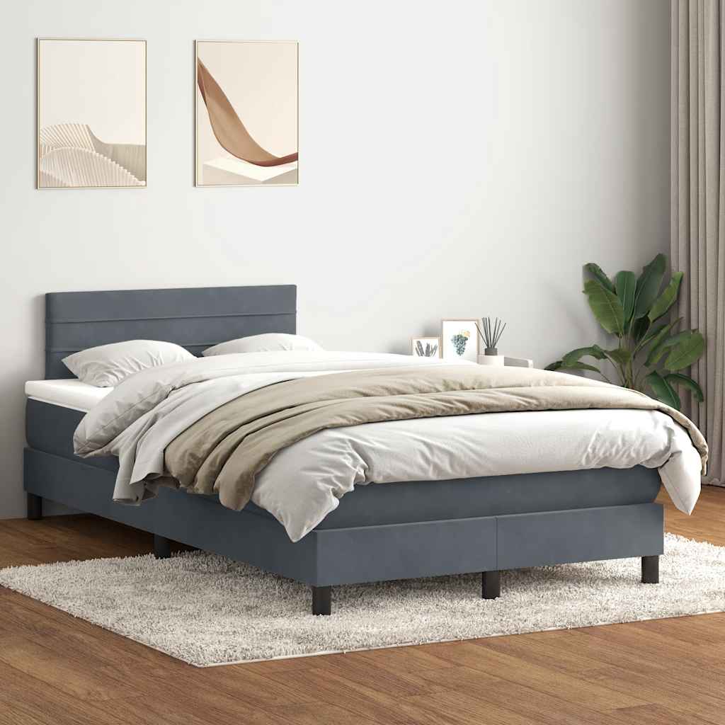 Κρεβάτι Boxspring με Στρώμα Σκούρο Γκρι 120x210 εκ. Βελούδινο - Pakobazaar