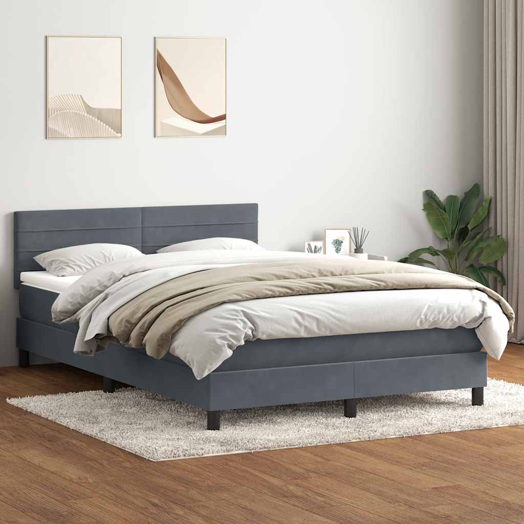 Κρεβάτι Boxspring με Στρώμα Σκούρο Γκρι 140x210 εκ. Βελούδινο - Pakobazaar