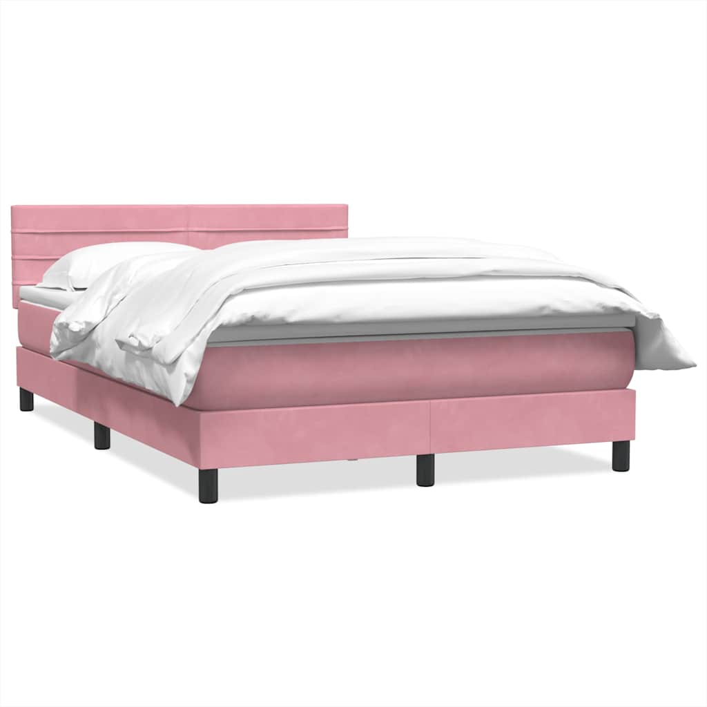 Κρεβάτι Boxspring με Στρώμα Ροζ 140x210 εκ. Βελούδινο
