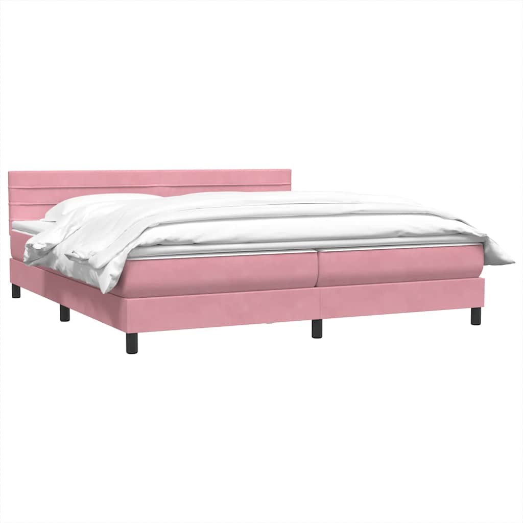 Κρεβάτι Boxspring με Στρώμα Ροζ 180x210 εκ. Βελούδινο