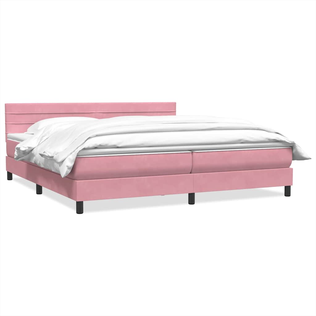 Κρεβάτι Boxspring με Στρώμα Ροζ 200x210 εκ. Βελούδινο