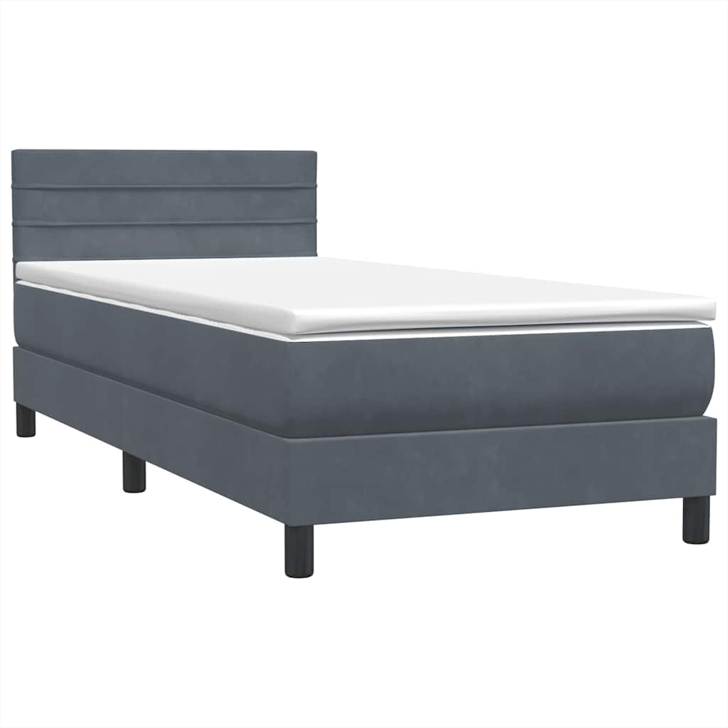 Κρεβάτι Boxspring με Στρώμα Σκούρο Γκρι 90x220 εκ. Βελούδινο