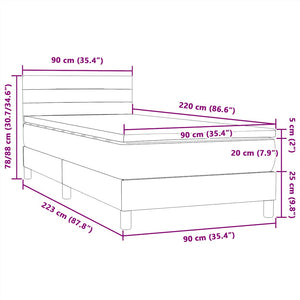 Κρεβάτι Boxspring με Στρώμα Μαύρο 90x220 εκ. Βελούδινο