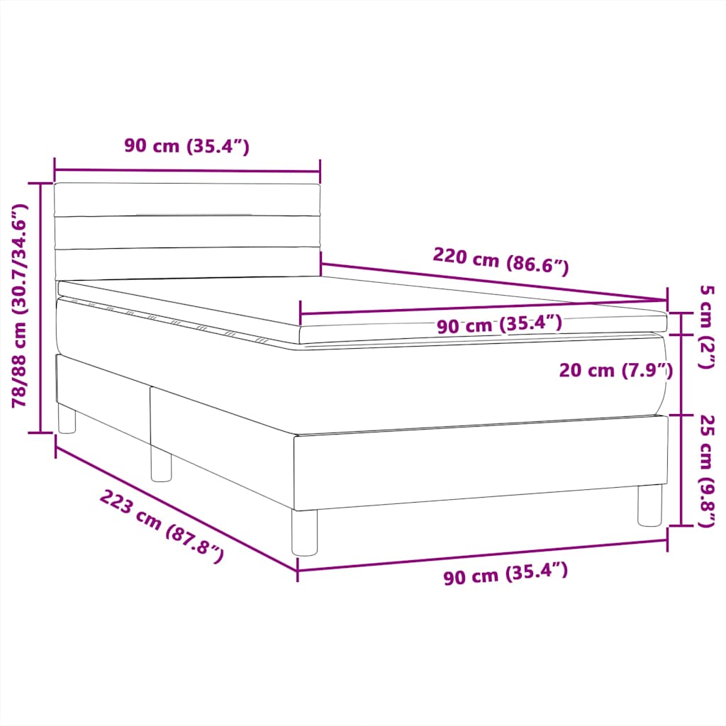 Κρεβάτι Boxspring με Στρώμα Σκούρο Μπλε 90x220 εκ. Βελούδινο