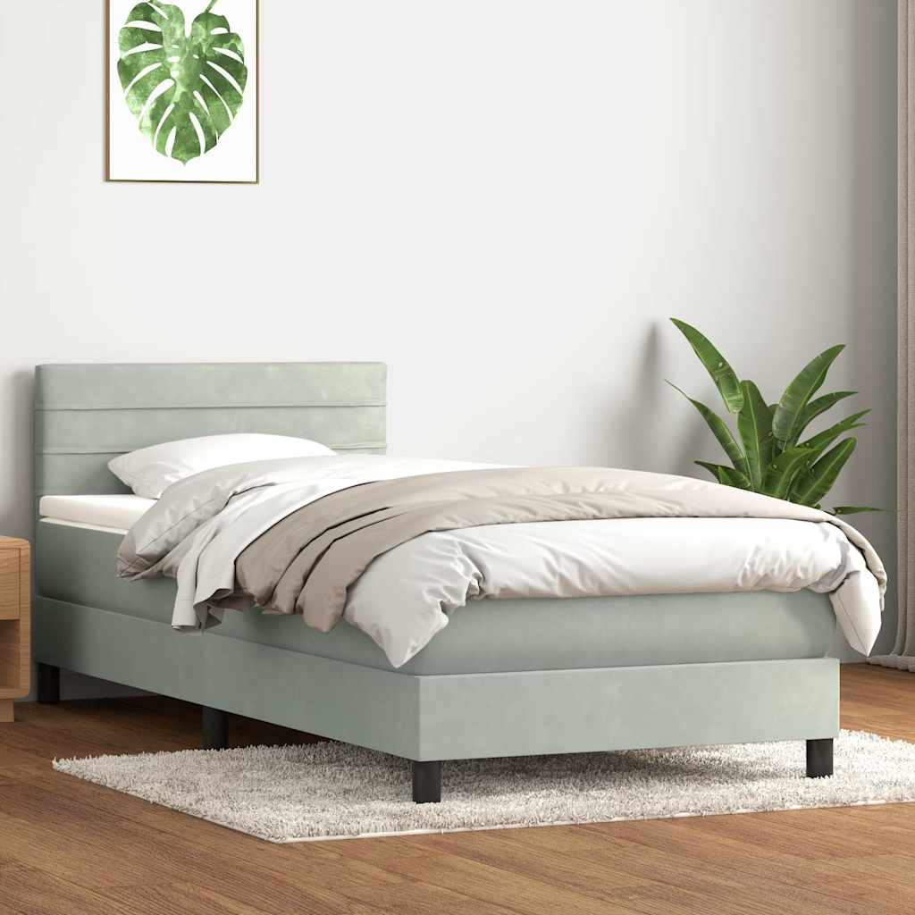 Box Spring κρεβάτι με στρώμα ανοιχτό γκρι 100x220 εκ. Βελούδινο - Pakobazaar