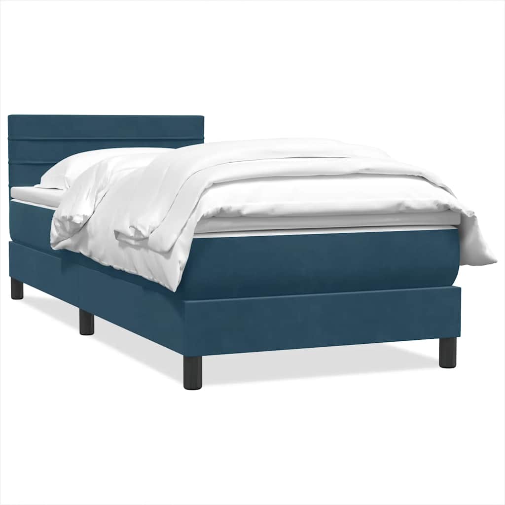 Box Spring κρεβάτι με στρώμα σκούρο μπλε 100x220 cm Βελούδινο - Pakobazaar