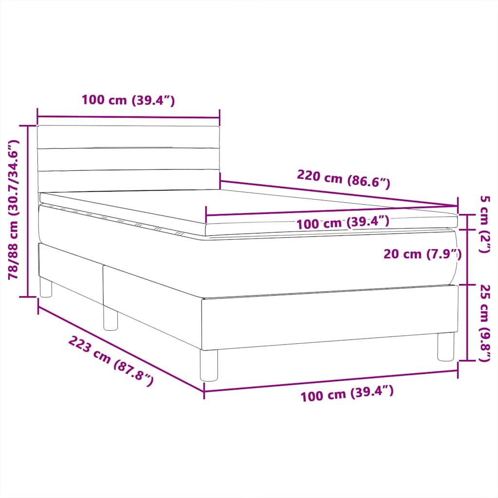 Box Spring κρεβάτι με στρώμα σκούρο μπλε 100x220 cm Βελούδινο - Pakobazaar